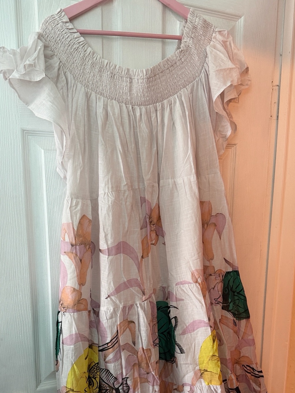 Maeve Cream Floral Tiered Maxi Dress with Yellow & Green Accents